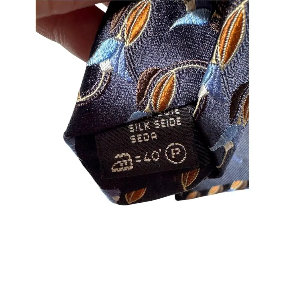 Ermenegildo Zegna Designer Tie Mens Navy Blue Silk Floral Bud Motif Adjustable